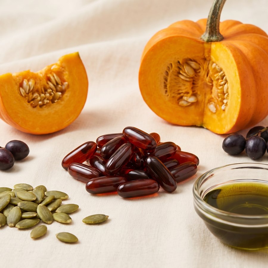 Pumpkin seed oil softgels with pumpkin seeds